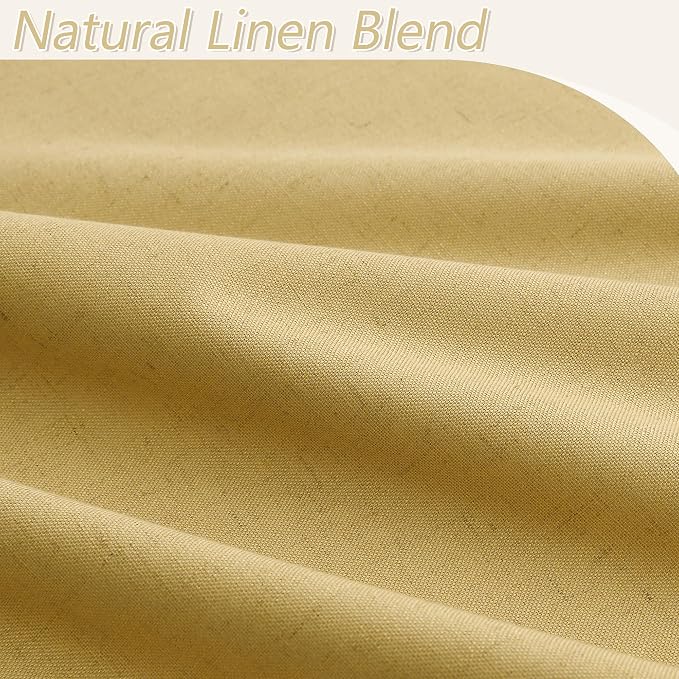 Gold 100% Blackout Linen Curtains 84 Inch Length 2 Panels Set - Image 3