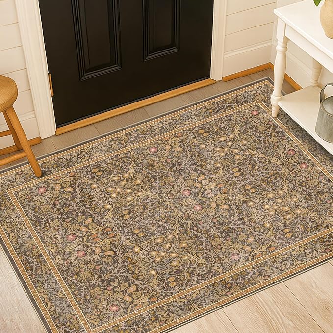 Vintage Brown 4x6 Area Rugs for Large Entryway, Bedroom Beside Rug, Non-Slip - Image 6