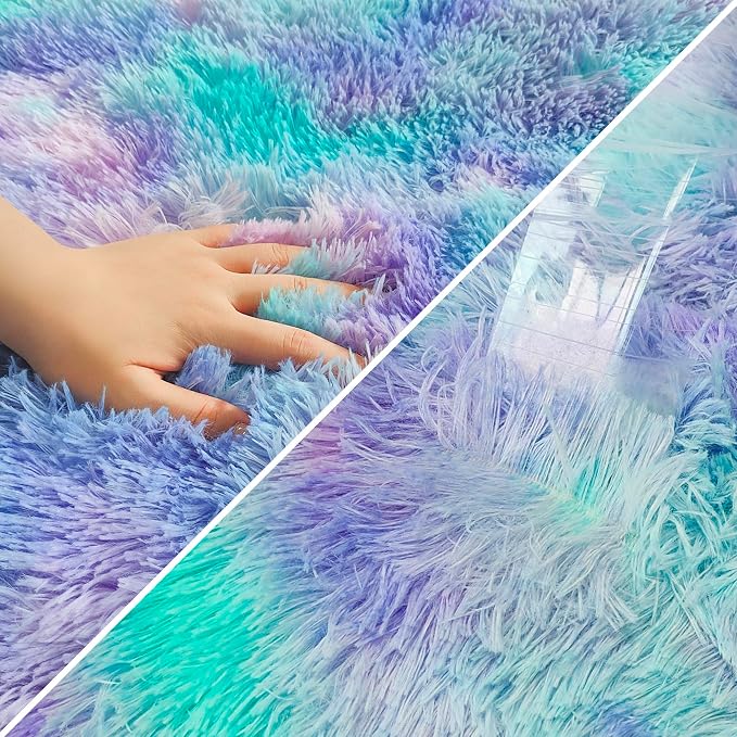 Small Area Rug for Bedroom 3x5ft Mini Tie-Dye Purple Rainbow Fluffy Rug Mat - Image 6