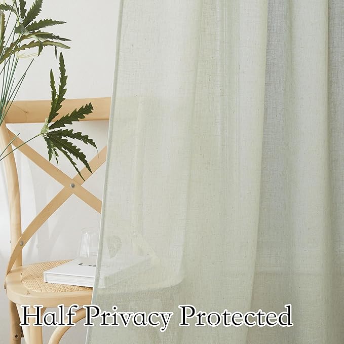 RYB HOME Green Linen Curtains Extra 70 inches Widith, Light Filtering Privacy - Image 5