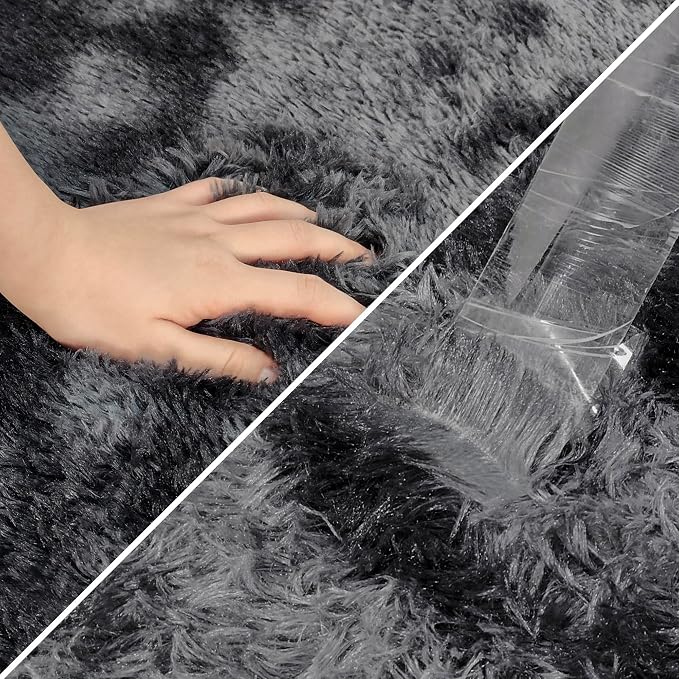 Tie-Dyed Runner Rug for Bedroom Black Grey 2x10ft Fluffy Area Rug Bedside - Image 6