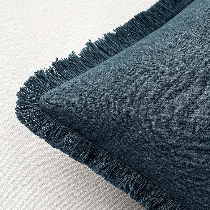 MIULEE Decorative Throw Pillow Covers Neutral Linen Fringe Throw Pillows Euro - Image 3