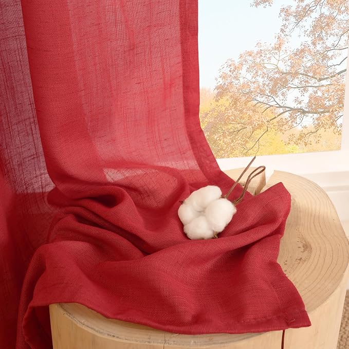 BGment Red Linen Curtains 90 Inch Length - Image 7