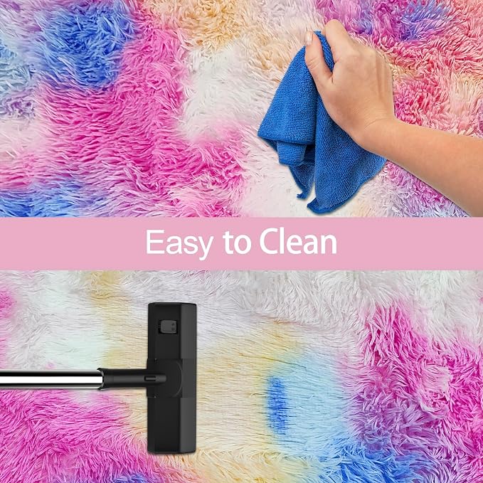 Fluffy Rainbow Colorful Rug for Living Room 5x8 Kawaii Rainbow Tie Dye Area Rug - Image 7