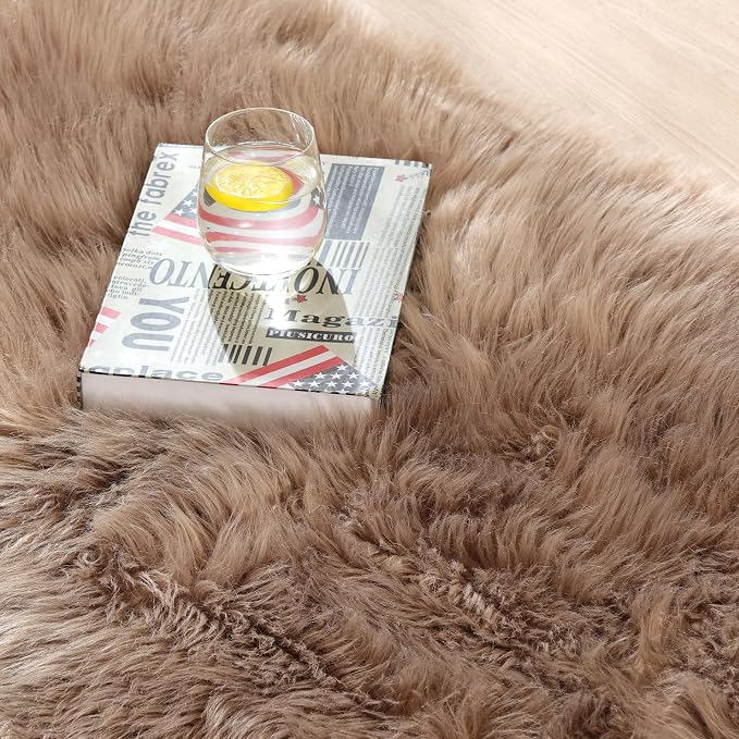 ORINOVA Beige Furry Washable Faux Sheepskin Fur Rug - Image 2