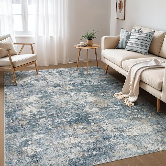 Nakagishi 6x9 Area Rugs Living Room: Washable Abstract Large Neutral Soft Rug by NakagishiAreaRug