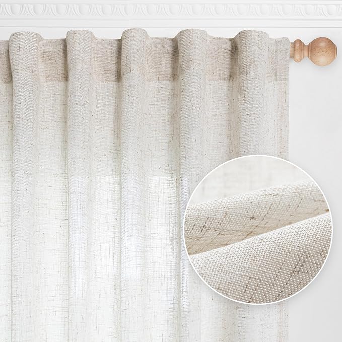 MYSKY HOME Linen Curtains for Living Room, Natural Semi Sheer Curtains & Drapes by MYSKYHOME