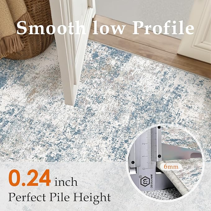 Blue 2x3 Area Rug Washable Abstract Entryway Carpet Modern Neutral Non Slip - Image 3
