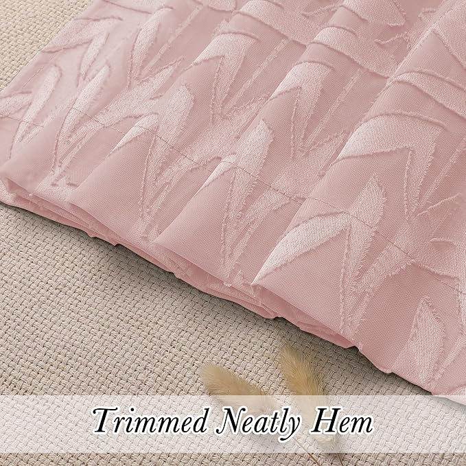 Lecloud Leia Blush Pink Sheer Curtains 36 Inch Length 2 Panels, Jacquard Leaf - Image 2