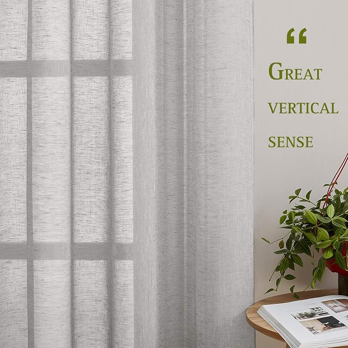 NICETOWN Linen Textured Semi Sheer Curtains 63 inches Length, Eyelet Top - Image 5