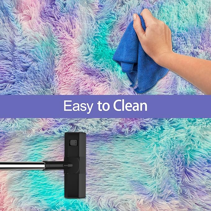 Small Area Rug for Bedroom 3x5ft Mini Tie-Dye Purple Rainbow Fluffy Rug Mat - Image 7