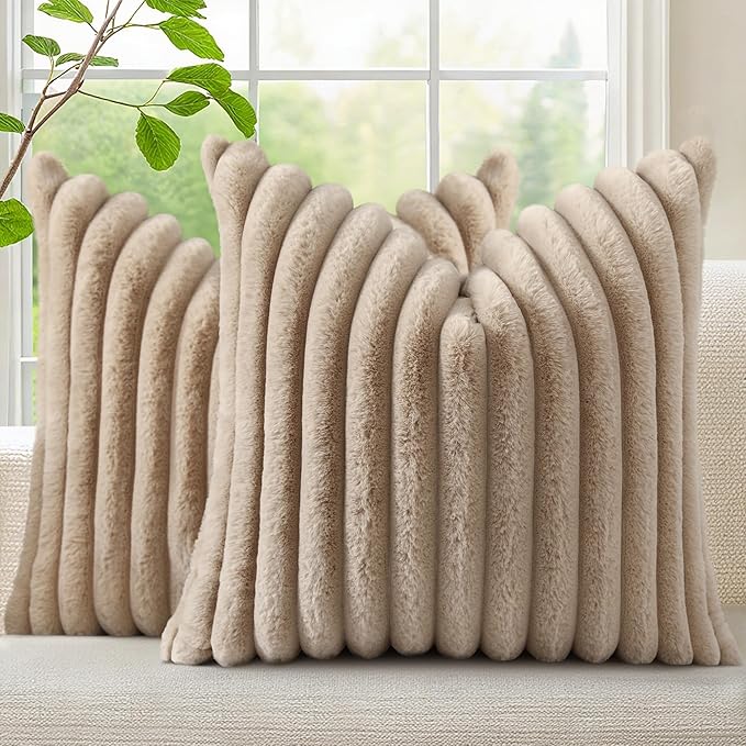decorUhome Cozy Faux Fur Throw Pillow Covers 22x22 Set of 2 Decorative Soft by decorUhome