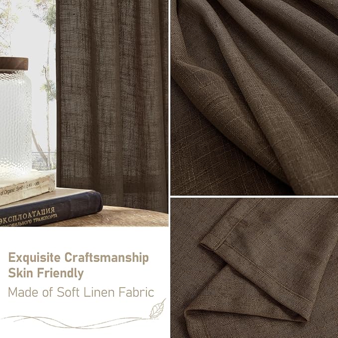 LAMIT Dark Brown Sheer Linen Curtains, 102 inch Light Filtering Semi Sheer - Image 6