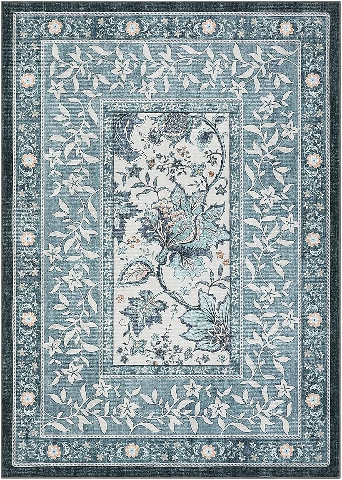 GarveeHome Provence Misty Blue 3x5 Rug Washable Non-Slip Low-Pile Indoor Rugs - Image 4