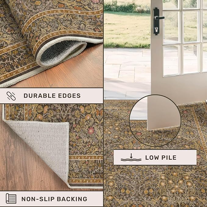 Vintage Brown 4x6 Area Rugs for Large Entryway, Bedroom Beside Rug, Non-Slip - Image 5