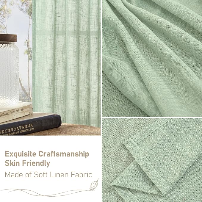 LAMIT Fresh Green Linen Curtains 45 Inch Length 2 Panels, Light Filtering - Image 6
