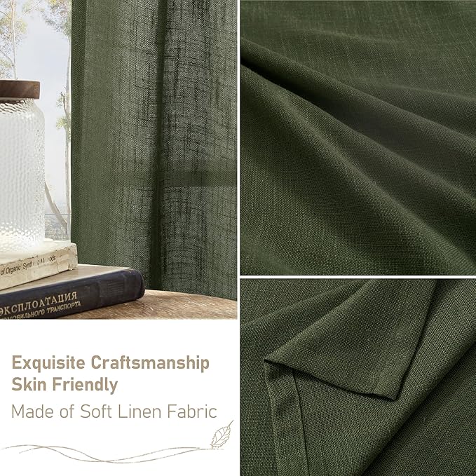 LAMIT Olive Green Linen Kitchen Curtains 30 Inch Length, Semi Sheer Light - Image 6