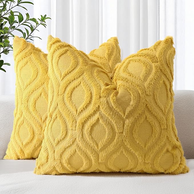 decorUhome Summer Throw Pillow Covers 18x18 Inch Set of 2, Soft Plush Faux Wool by decorUhome