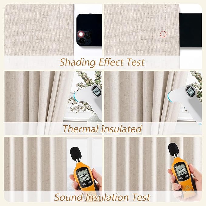 Guken 100% Blackout Linen Curtains 80 Inch Length 2 Panels Set - Image 5