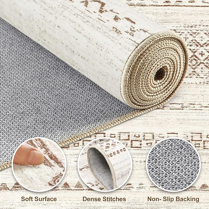 Nakagishi Round Rug Boho Area Rugs: 4x4 Washable Large Circle Neutral Soft - Image 3