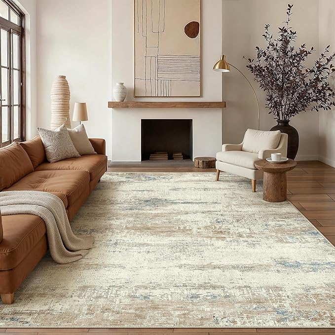 PureCozy 8x10 Area Rug Washable Beige Brown Abstract Living Room Carpet Non by PureCozy