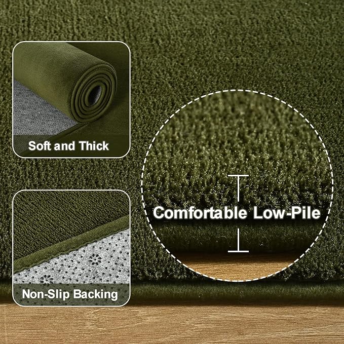 Amearea 5x5 Square Area Rugs for Bedroom Living Room, Olive Green Thickened - Image 3