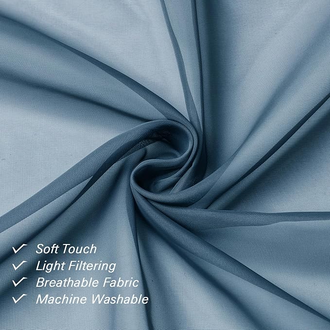 Lecloud Dusty Blue Sheer Curtains 96 Inches Long 2 Panels, Light Filtering - Image 2