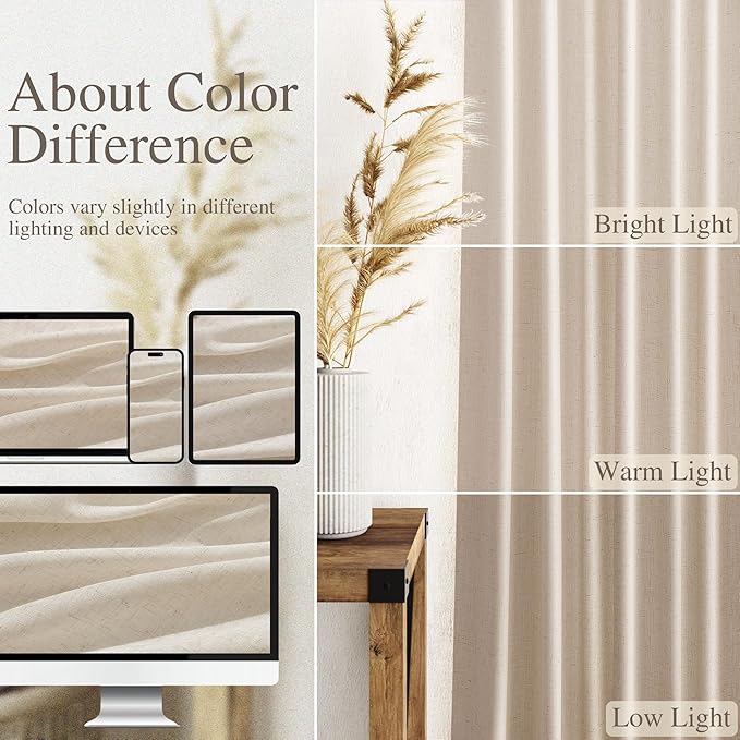 Cream Beige Linen Curtains 132 Inch Length - Image 3