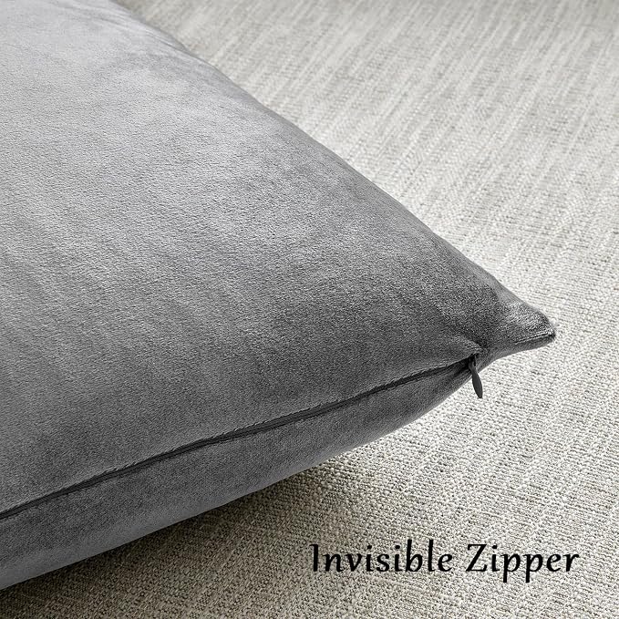 GIGIZAZA 24x24 Velvet Pillow Covers Set of 2, Dark Grey Big Square Throw - Image 4