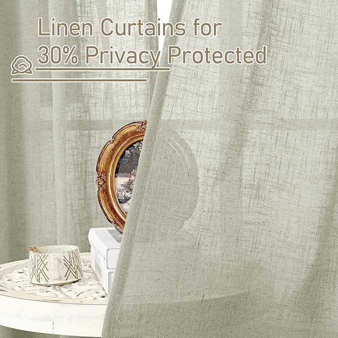 LAMIT Sage Grey Linen Boho Curtains 84 inch Length 2 Panels, Light Filtering - Image 5