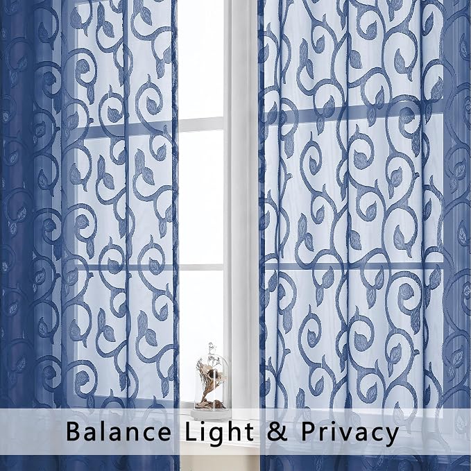 OWENIE Furman Blue Sheer Curtains 96 inches Long - Image 3