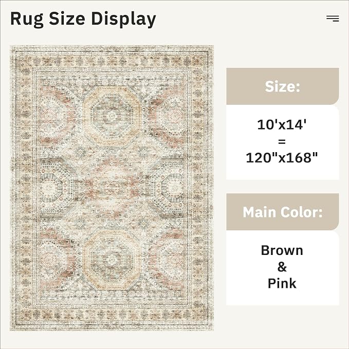 10x14 Area Rugs for Living Room, Non Slip Machine Washable Vintage Rugs - Image 3