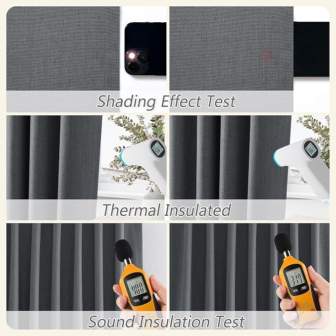 Guken Blazer Grey 100% Blackout Linen Curtains 120 Inch Length 2 Panels Set - Image 5