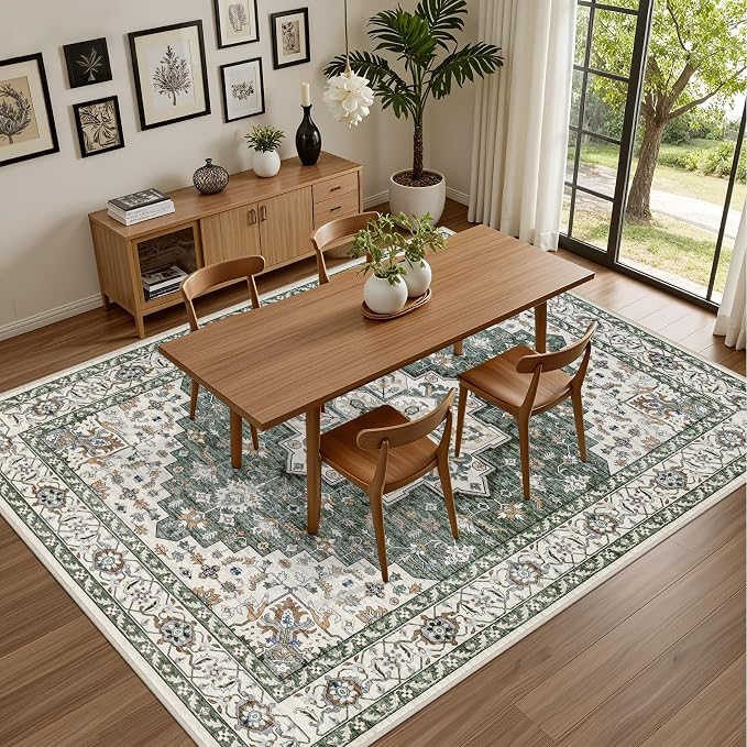5x7 Area Rugs Living Room Rug: Washable Vintage Boho Medallion Rug No Slip - Image 5