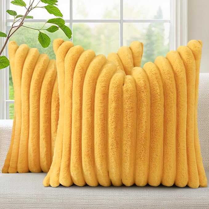 decorUhome Summer Cozy Faux Fur Throw Pillow Covers 26x26 Set of 2 Decorative by decorUhome
