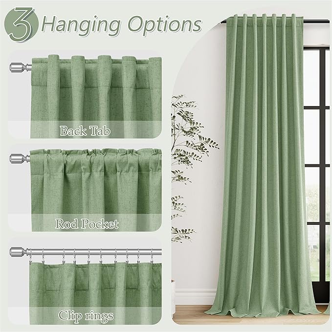 Guken 100% Blackout Linen Curtains 100 Inch Length 2 Panels Set - Image 6