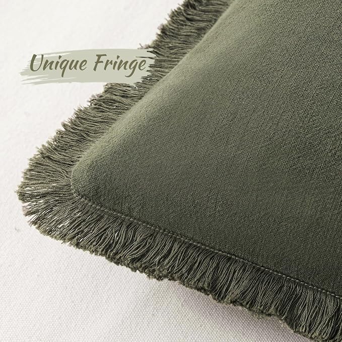 MIULEE Decorative Throw Pillow Covers Neutral Linen Fringe Throw Pillows Set of - Image 2
