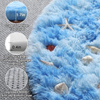 ONASAR Round Rugs 6ft for Living Room Bedroom, Tie-Dye Blue Fluffy Circle Area - Image 2
