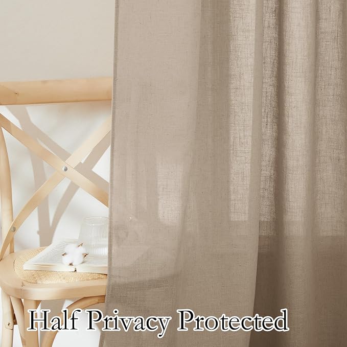 RYB HOME Sheer Linen Curtains 90 inches Long, Rod Pocket & Back Tab Linen Blend - Image 3