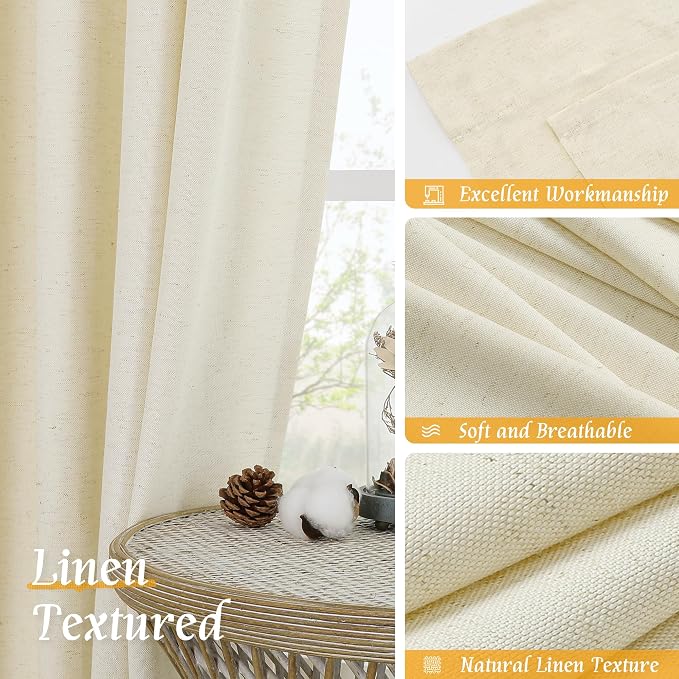 LAMIT Natural Light Beige Linen Curtains 84 inch Long 2 Panels, Soft Thick - Image 7