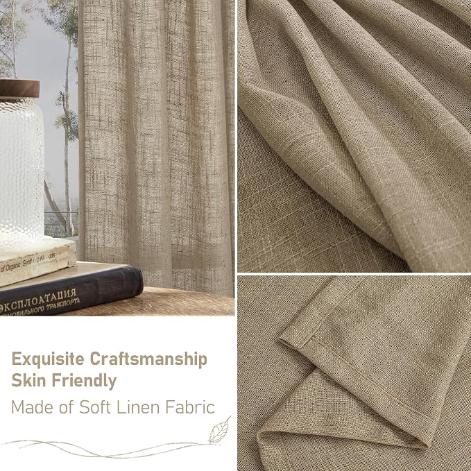 LAMIT 54 Inch Semi Sheer Window Linen Curtains, Light Filtering Panels Back Tab - Image 6