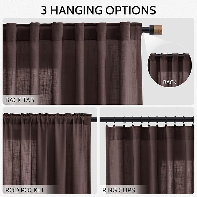 Coffee Brown Linen Curtains 84 Inch Length 2 Panels - Image 2