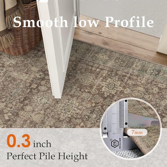 6x9 Washable Area Rug for Living Room Bedroom Vintage Rust Red Carpet Soft Low - Image 5