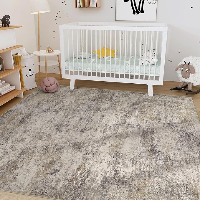 Nakagishi 9x12 Area Rugs Living Room: Washable Abstract Large Neutral Soft Rug - Image 7