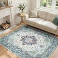 RELEANY Area Rugs 4'x6' Washable Non-Slip, Floral Vintage Distress Print by RELEANY