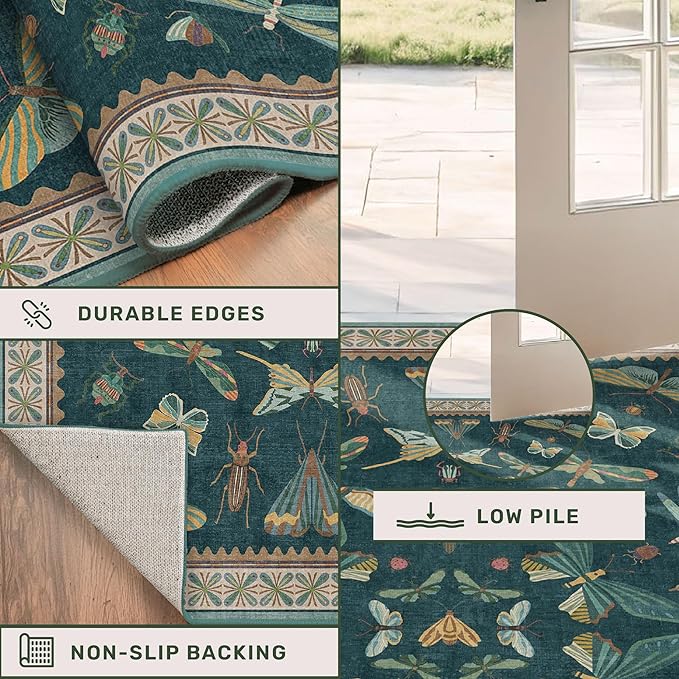 Hazo Haus Insect Blue Green Living Room Rug 5x8 - Image 5