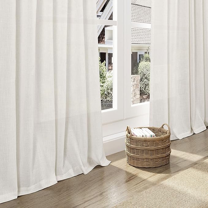 Nanspring Cream 36 Inch Length Kitchen Curtains Linen Blend Back Tab Privacy - Image 6