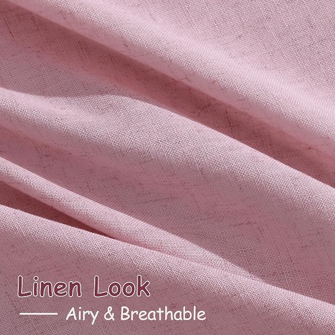 Nanspring Rose Linen Curtains 90 Inch Long 2 Panels Set Back Tab Rod Pocket - Image 4