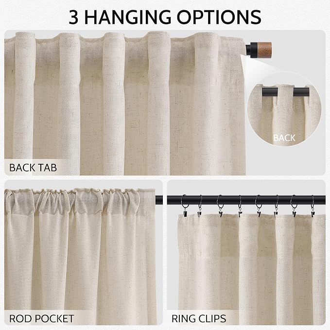 Cream Beige Linen 112 Inch Curtains - Image 2