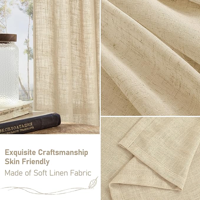 LAMIT Semi Sheer Linen Curtains 54 Inch Length 2 Panels, Light Filtering Panels - Image 6